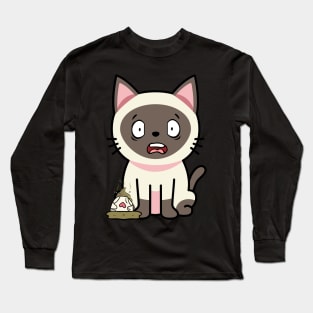 Funny siamese Cat steps on a dirty diaper Long Sleeve T-Shirt